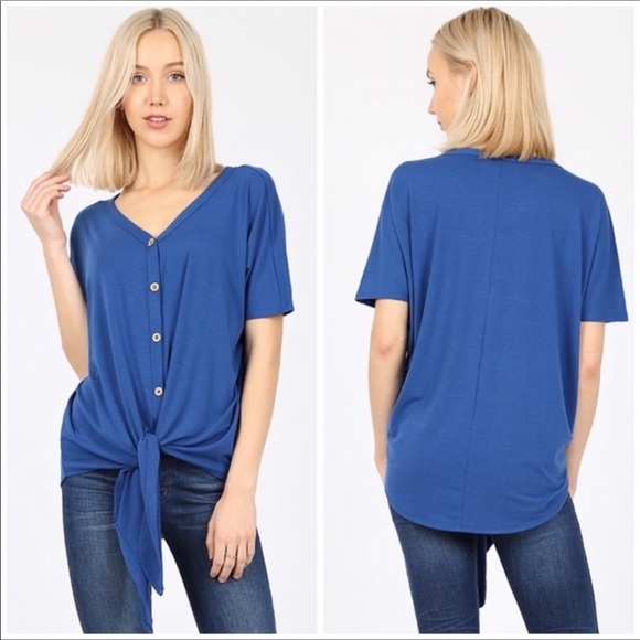 Tan Button-Up Knot Front Tee - Picture 5 of 7